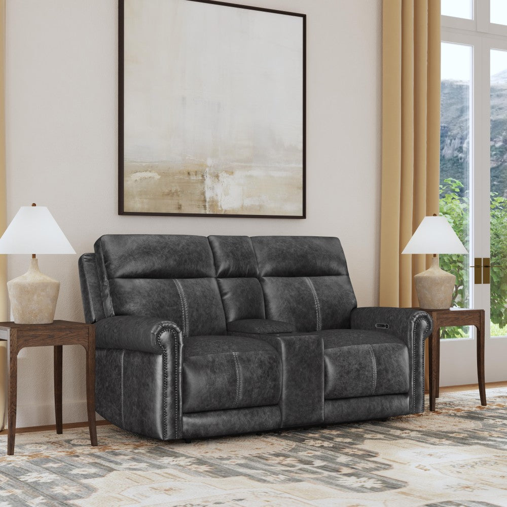 Alexander Power Reclining Loveseat with Console, Power Headrest & Lumbar - Leather 706-03
