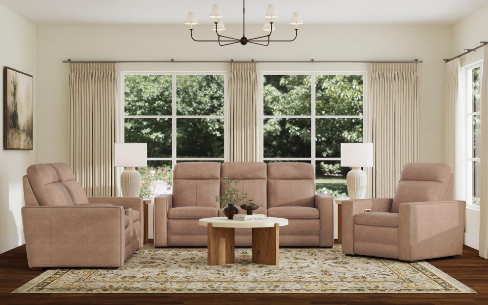 Dutch Power Reclining Sofa with Console, Power Headrest, & Lumbar - Leather 562-82