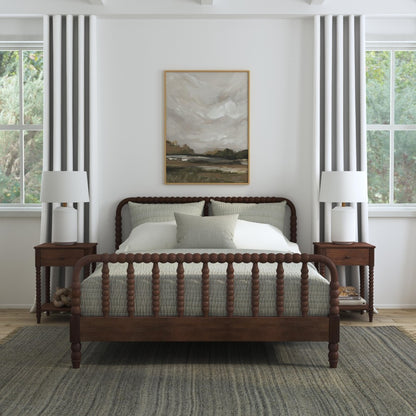 Spindle Queen Bed and Two Nightstands - Brown