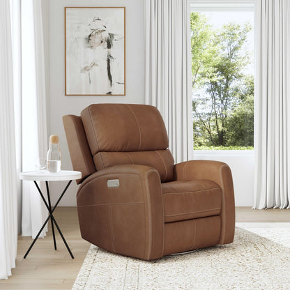 Linden Power Swivel Gliding Recliner with Power Headrest, Lumbar, Heat & Massage - Brown
