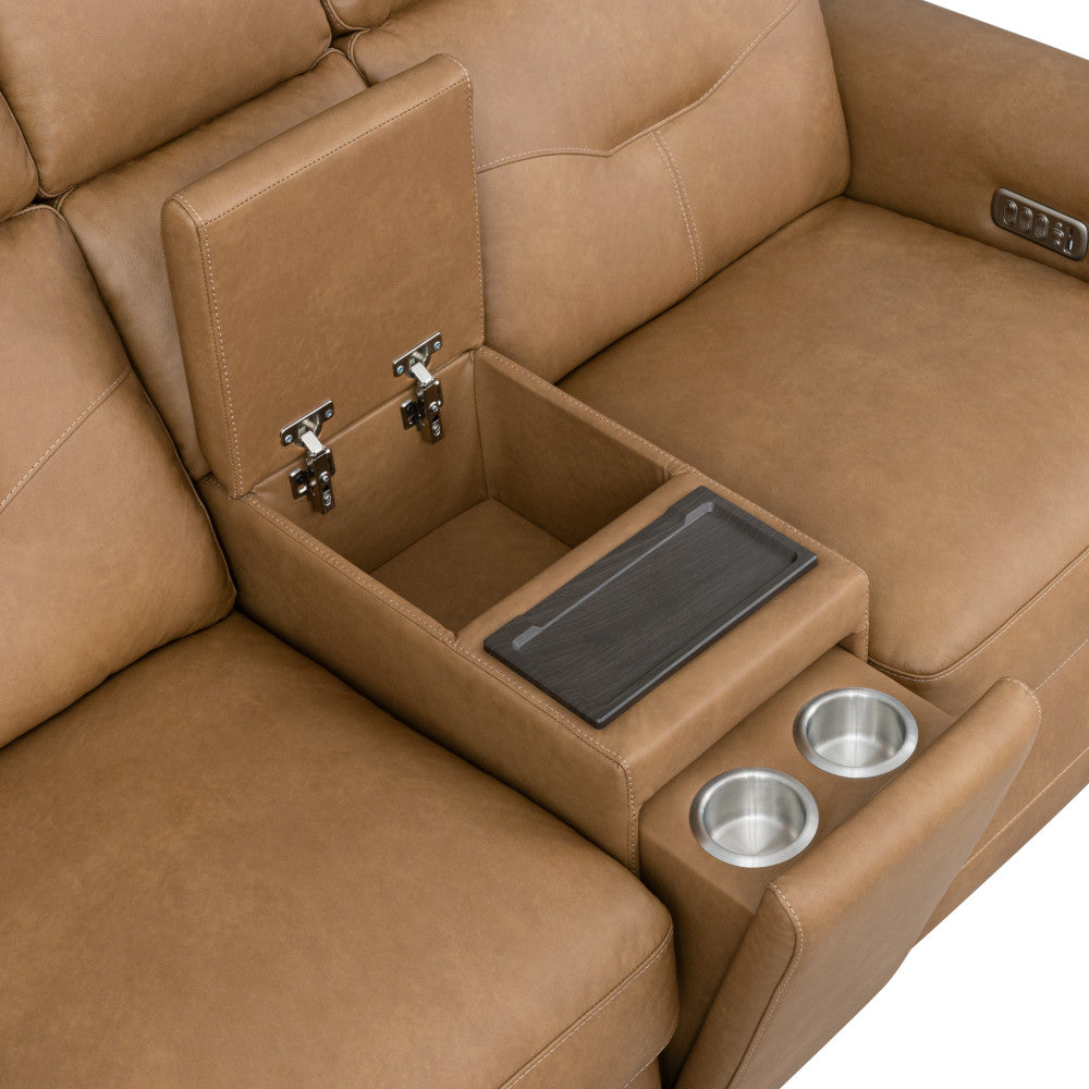 Felix Power Reclining Loveseat with Console, Power Headrest, Lumbar, Heat & Massage - Leather 408-72