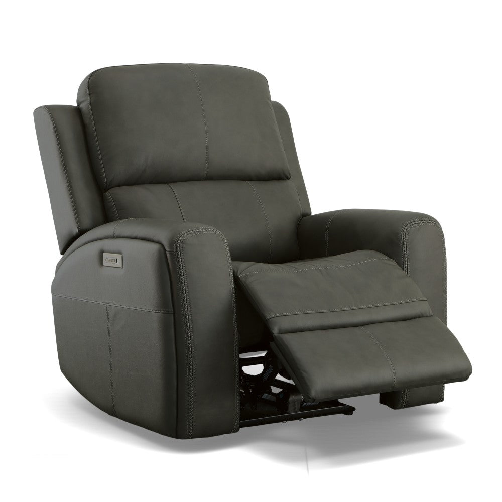 Linden Power Swivel Gliding Recliner with Power Headrest, Lumbar, Heat & Massage - Black
