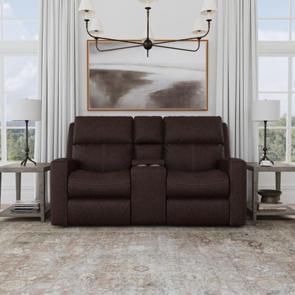 Score Power Reclining Loveseat with Console & Power Headrests & Lumbar - Leather 654-70