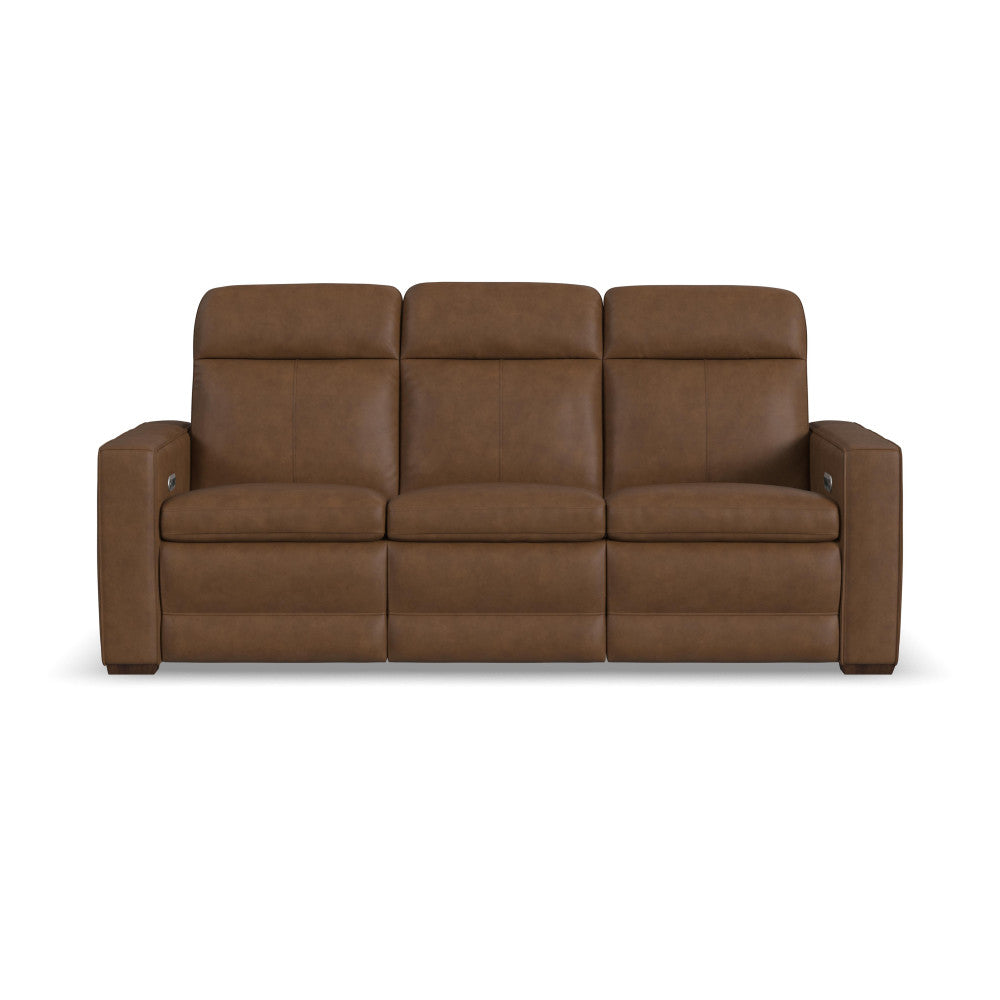 Dutch Power Reclining Sofa with Console, Power Headrest, & Lumbar - Leather 562-80