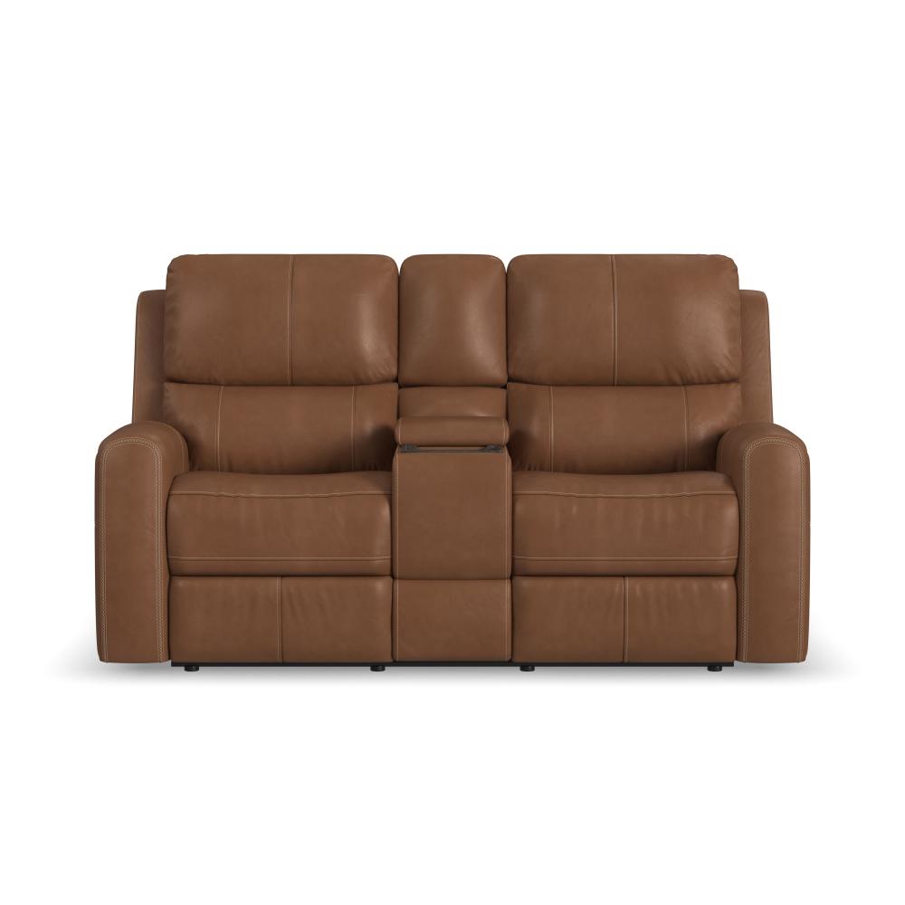 Linden Power Reclining Loveseat with Console & Power Headrests & Lumbar - Leather 946-72