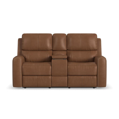 Linden Power Reclining Loveseat with Console & Power Headrests & Lumbar - Leather 946-72