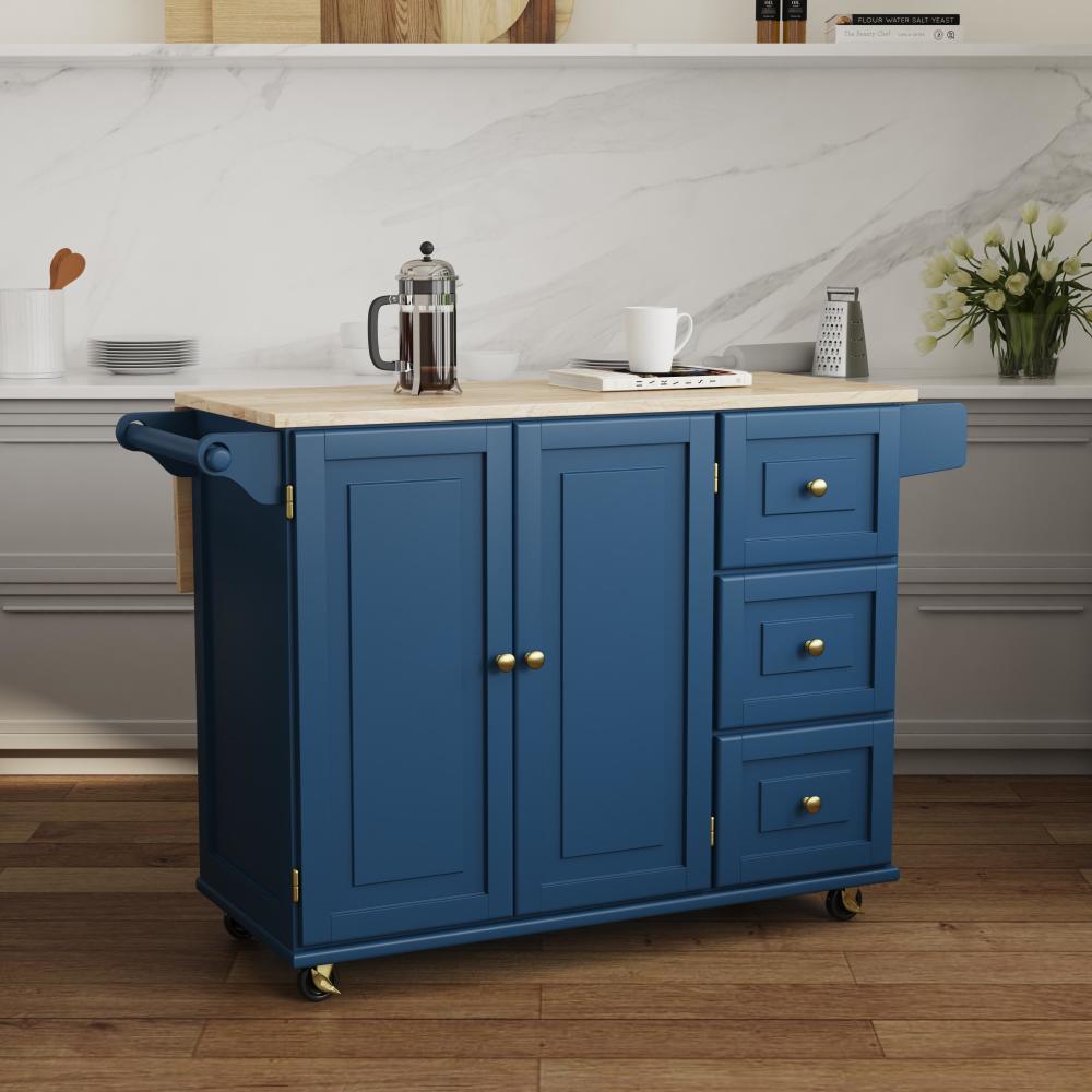 Dolly Madison Drop Leaf Kitchen Cart - Blue