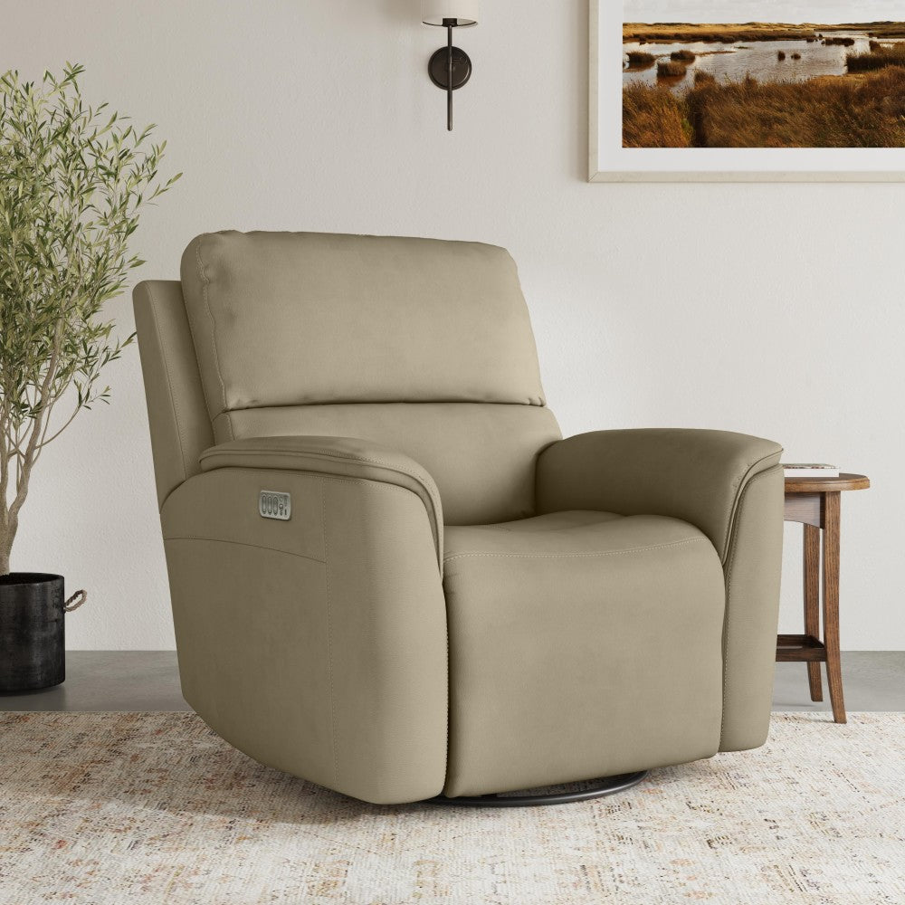 Henry Power Swivel Gliding Recliner with Power Headrest, Lumbar, Heat & Massage - Beige