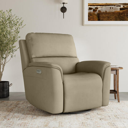 Henry Power Swivel Gliding Recliner with Power Headrest, Lumbar, Heat & Massage - Beige