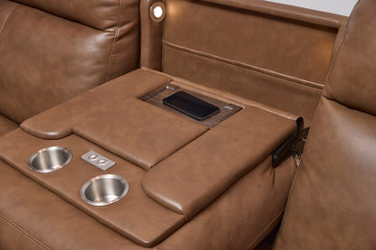 Dutch Power Reclining Sofa with Console, Power Headrest, & Lumbar - Leather 562-80