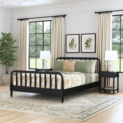 Spindle Queen Bed and Two Nightstands - Black