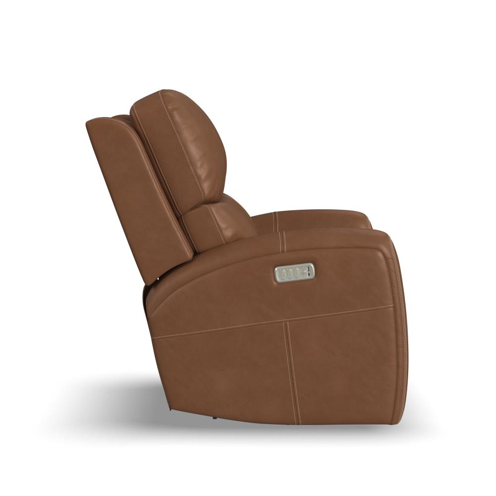 Linden Power Swivel Gliding Recliner with Power Headrest, Lumbar, Heat & Massage - Brown