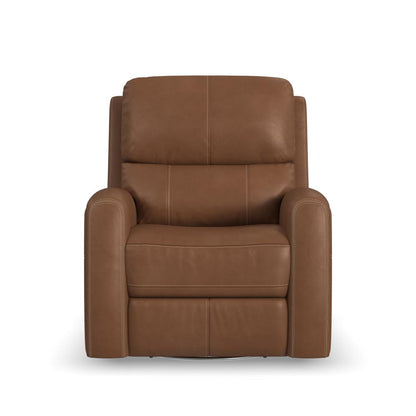 Linden Power Swivel Gliding Recliner with Power Headrest, Lumbar, Heat & Massage - Brown