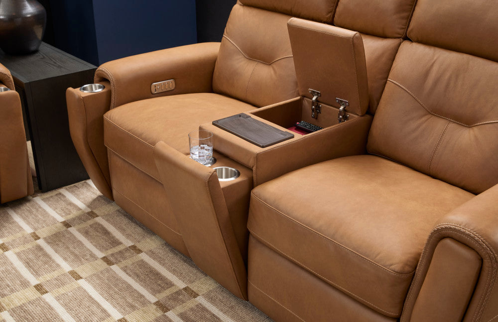 Felix Power Reclining Loveseat with Console, Power Headrest, Lumbar, Heat & Massage - Leather 408-72