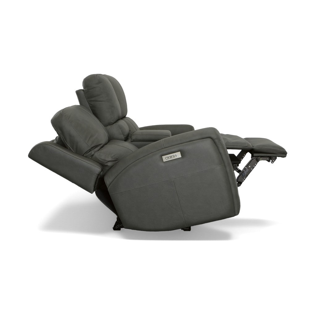 Linden Power Reclining Loveseat with Console & Power Headrests & Lumbar - Leather 946-02