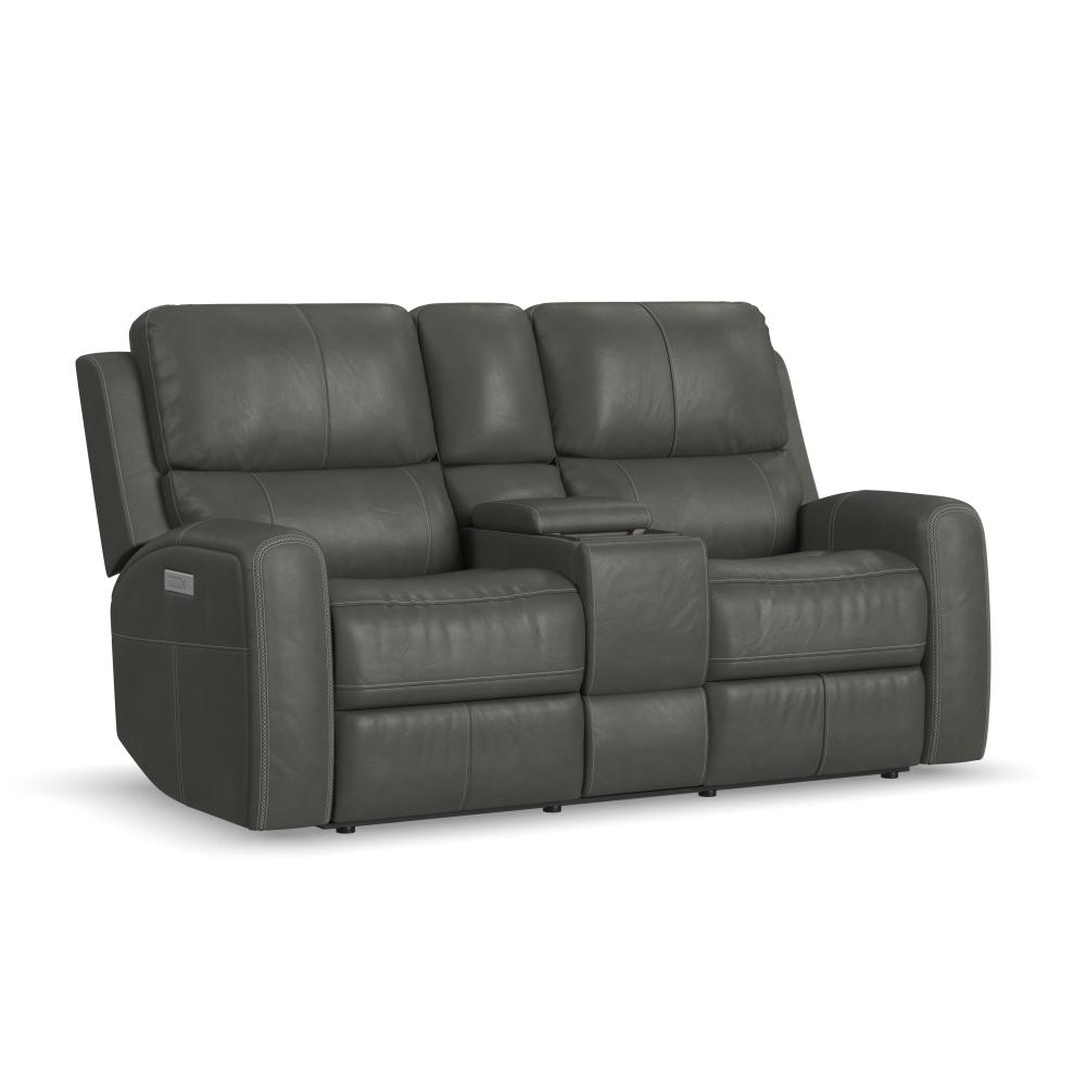 Linden Power Reclining Loveseat with Console & Power Headrests & Lumbar - Leather 946-02