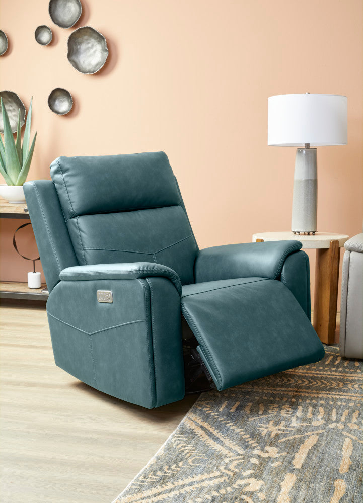 Vernon Power Swivel Gliding Recliner with Power Headrest, Lumbar, Heat & Massage - Green