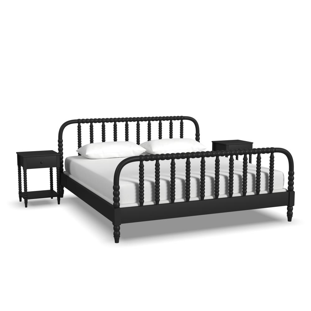 Spindle King Bed and Two Nightstands - Black