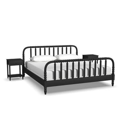 Spindle King Bed and Two Nightstands - Black
