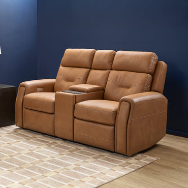 Felix Power Reclining Loveseat with Console, Power Headrest, Lumbar, Heat & Massage - Leather 408-72