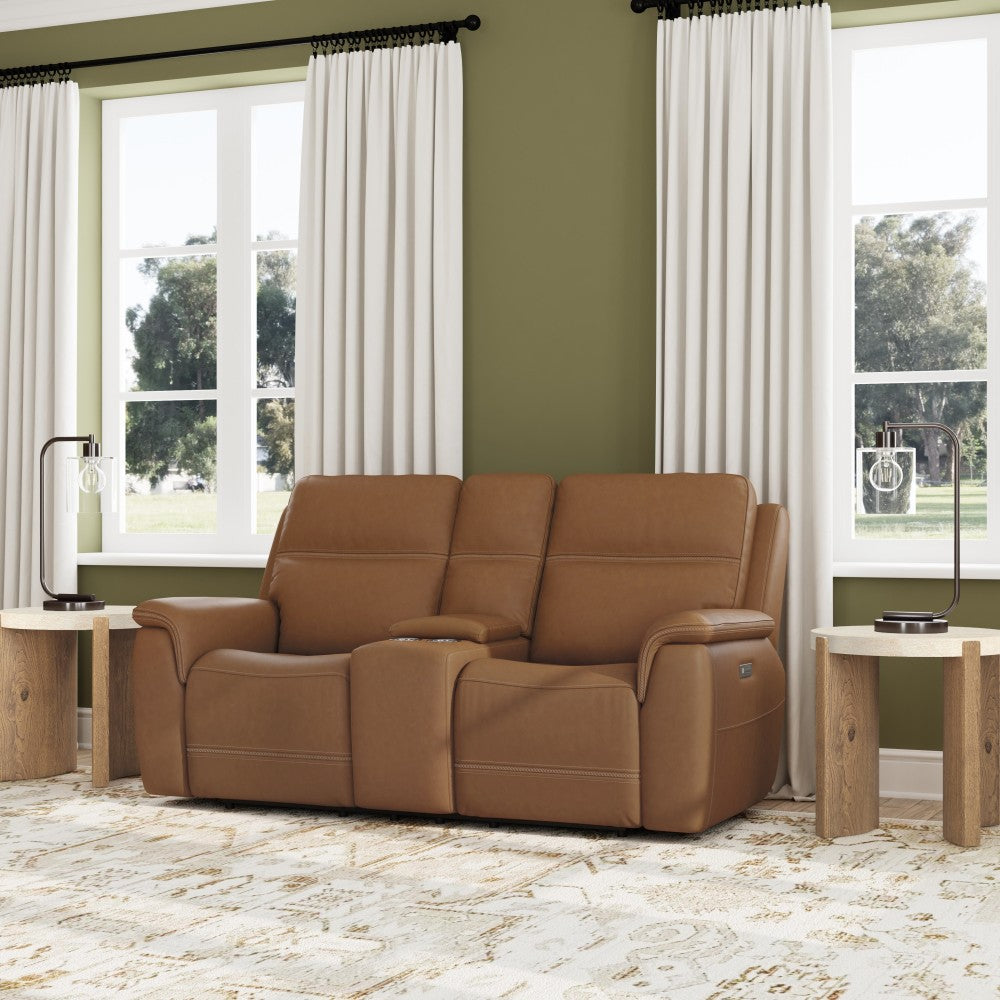 Sawyer Pwr Recl Loveseat w/ Console, Pwr Hdrsts, Lumbar - Leather 727-73