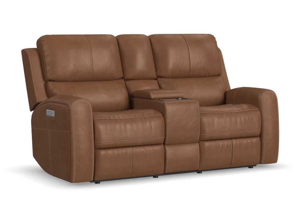 Linden Power Reclining Loveseat with Console & Power Headrests & Lumbar - Leather 946-72