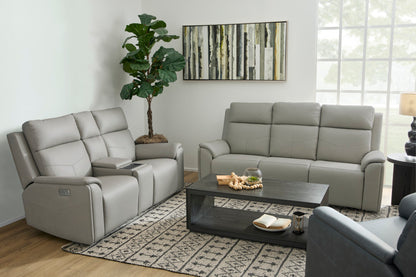 Vernon Power Reclining Sofa with Console, Power Headrest, Lumbar, Heat & Massage - Fabric 386-01
