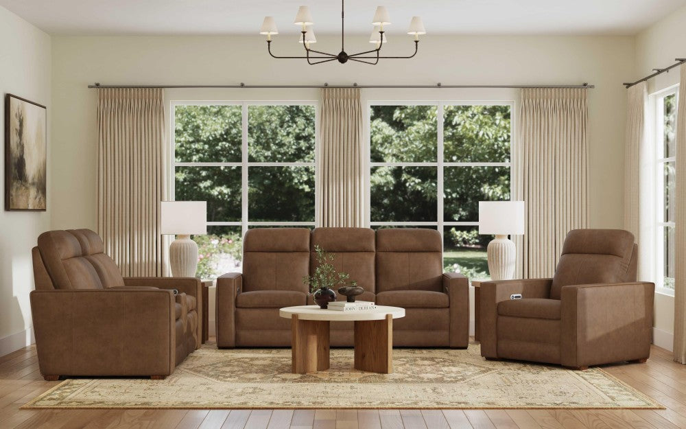 Dutch Power Reclining Sofa with Console, Power Headrest, & Lumbar - Leather 562-80