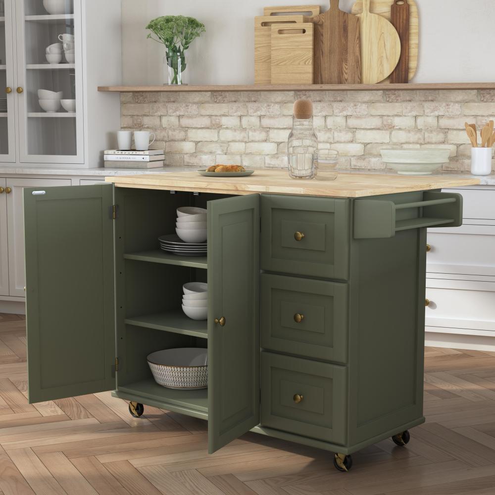 Dolly Madison Drop Leaf Kitchen Cart - Green