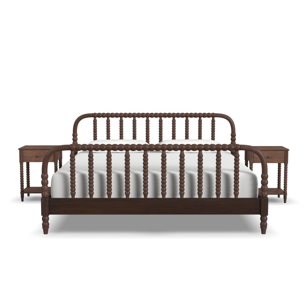 Spindle King Bed and Two Nightstands - Brown