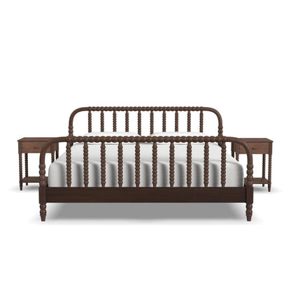 Spindle King Bed and Two Nightstands - Brown
