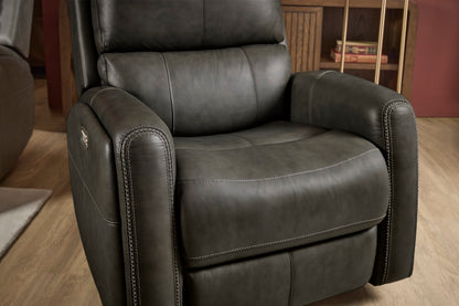 Linden Power Swivel Gliding Recliner with Power Headrest, Lumbar, Heat & Massage - Black