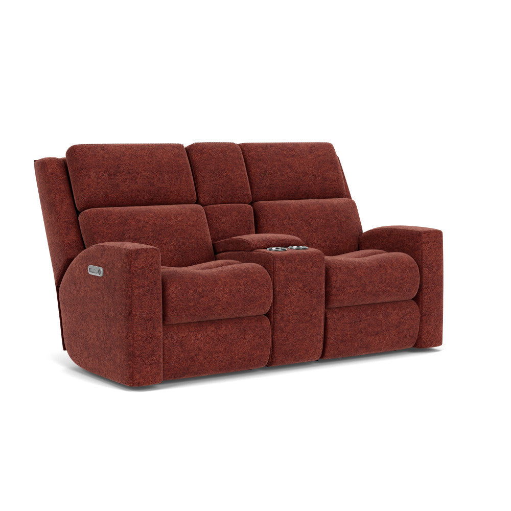 Score Power Reclining Loveseat with Console & Power Headrests & Lumbar - Fabric 300-01