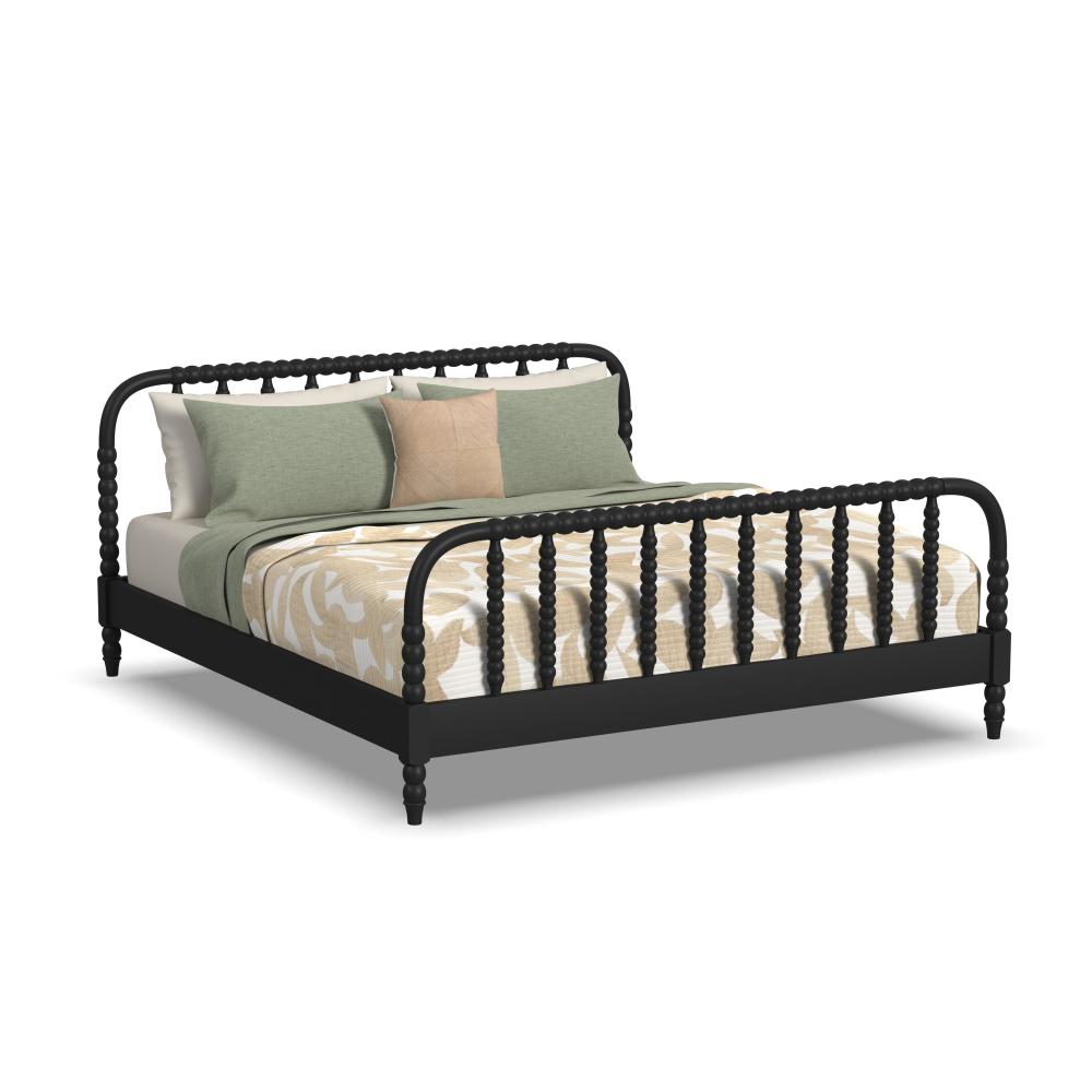 Spindle King Bed and Two Nightstands - Black