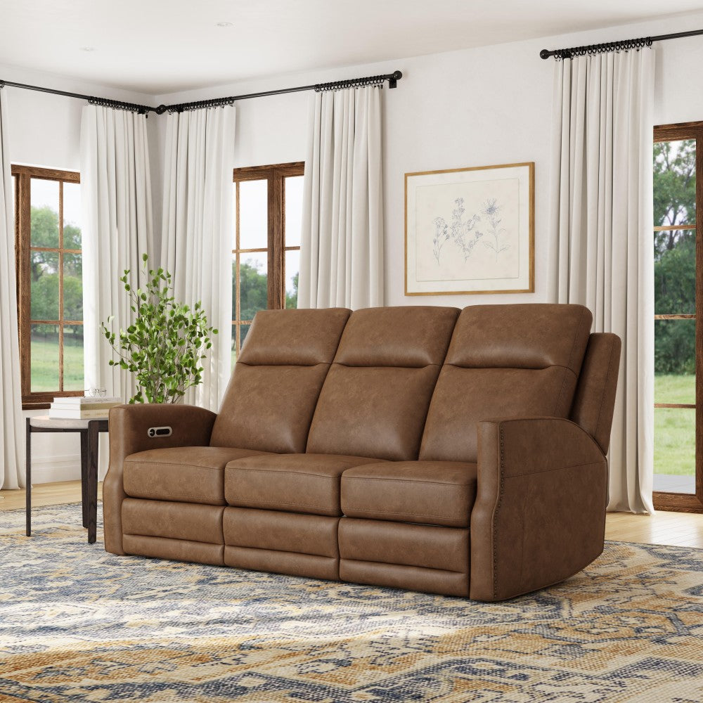 Maxwell Power Reclining Sofa with Power Headrests and Lumbar - Brown