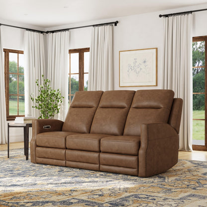 Maxwell Power Reclining Sofa with Power Headrests and Lumbar - Brown