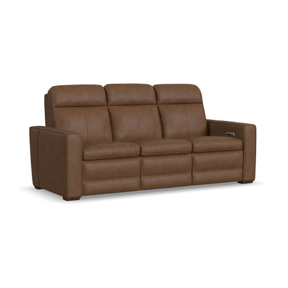 Dutch Power Reclining Sofa with Console, Power Headrest, & Lumbar - Leather 562-80