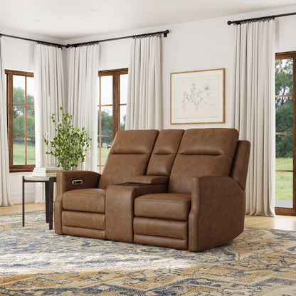Maxwell Power Reclining Loveseat with Console, Power Headrests and Lumbar - Brown
