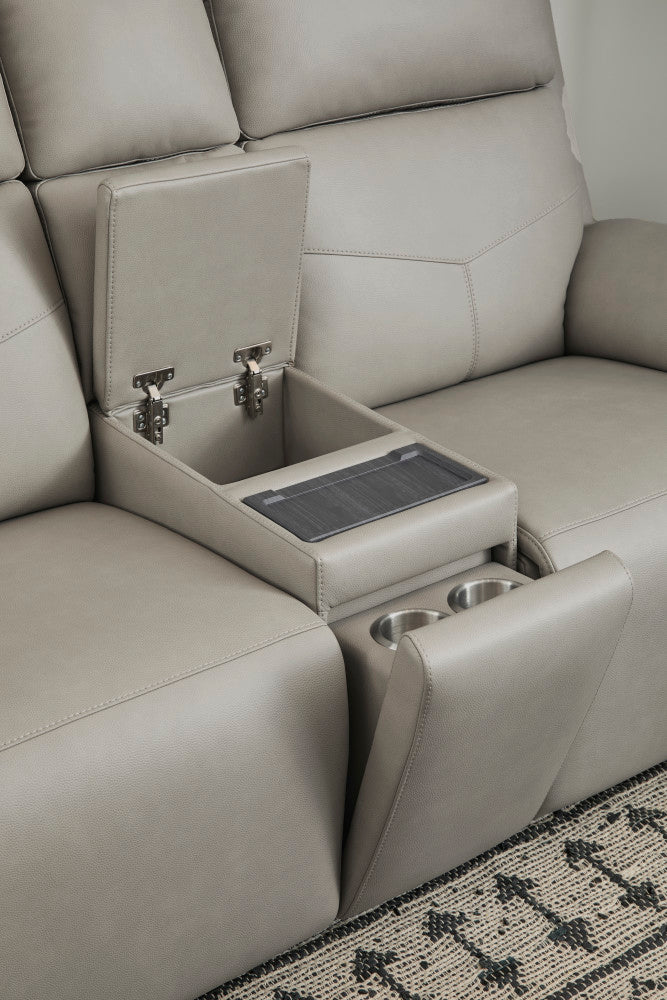 Vernon Power Reclining Loveseat with Console, Power Headrests, Lumbar, Heat & Massage - Sand