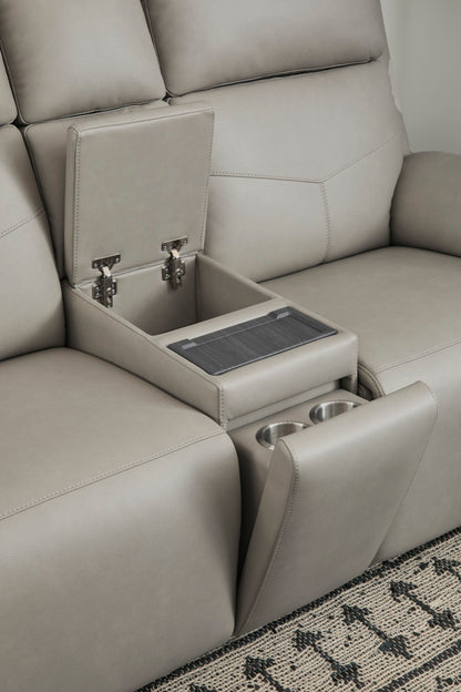 Vernon Power Reclining Loveseat with Console, Power Headrests, Lumbar, Heat & Massage - Sand