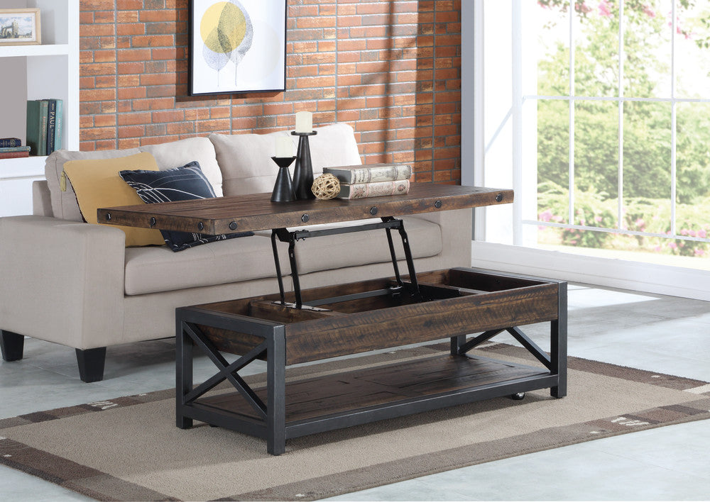 Carpenter Collection - Rectangular Lift-Top Coffee Table with Casters