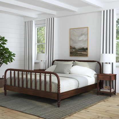 Spindle King Bed and Two Nightstands - Brown